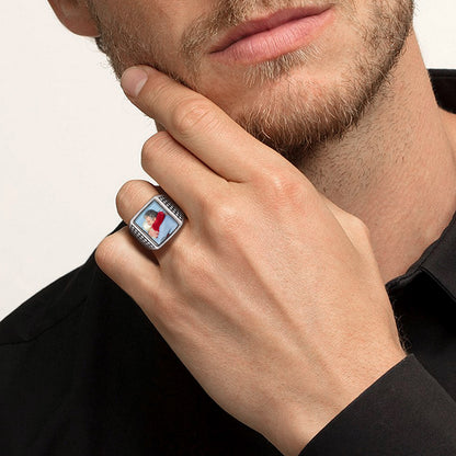 Bague chevalière carrée gravée avec photo personnalisée pour homme