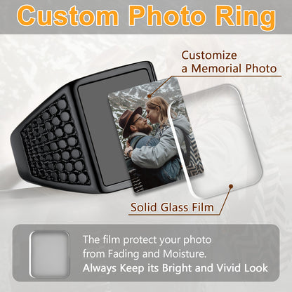 Bague chevalière carrée gravée avec photo personnalisée pour homme