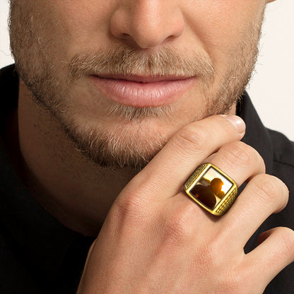 Bague chevalière carrée gravée avec photo personnalisée pour homme
