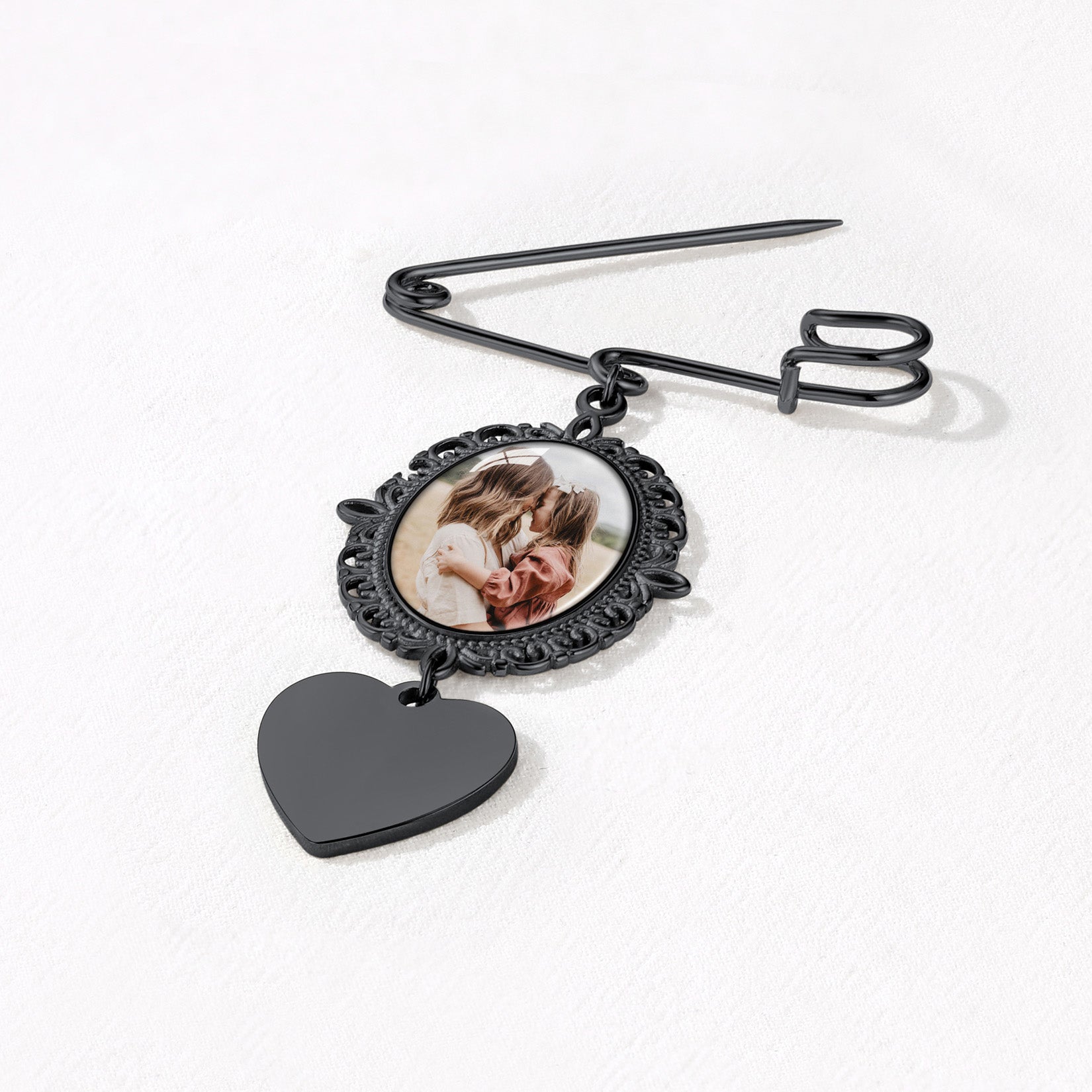 Customized 1-3 Pictures Memorial Pins Boutonniere for Wedding/Funeral Pin