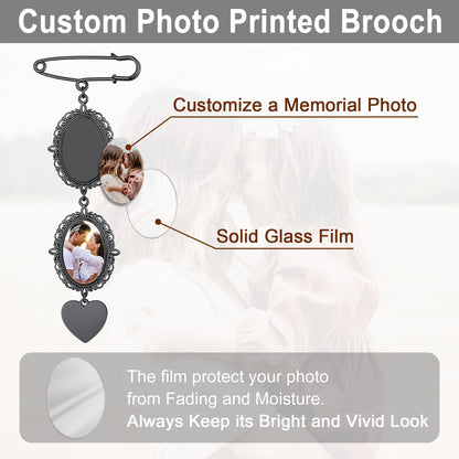 Customized 1-3 Pictures Memorial Pins Boutonniere for Wedding/Funeral Pin