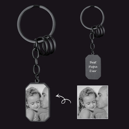 Customized Picture Dog Tag Keychain with Photo for Men black