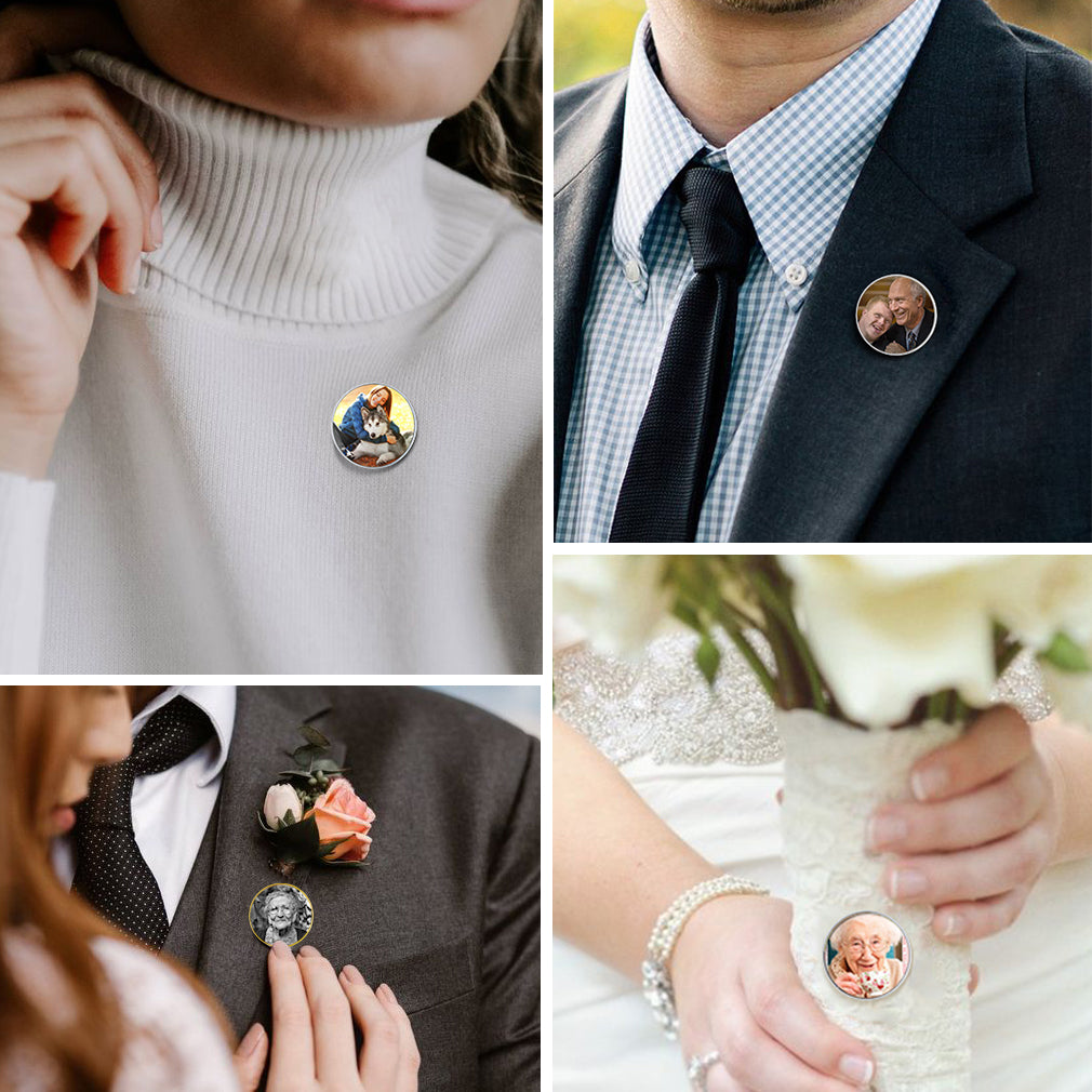 Customized Round Picture Brooch Pin Wedding Bouquet Photo Charms