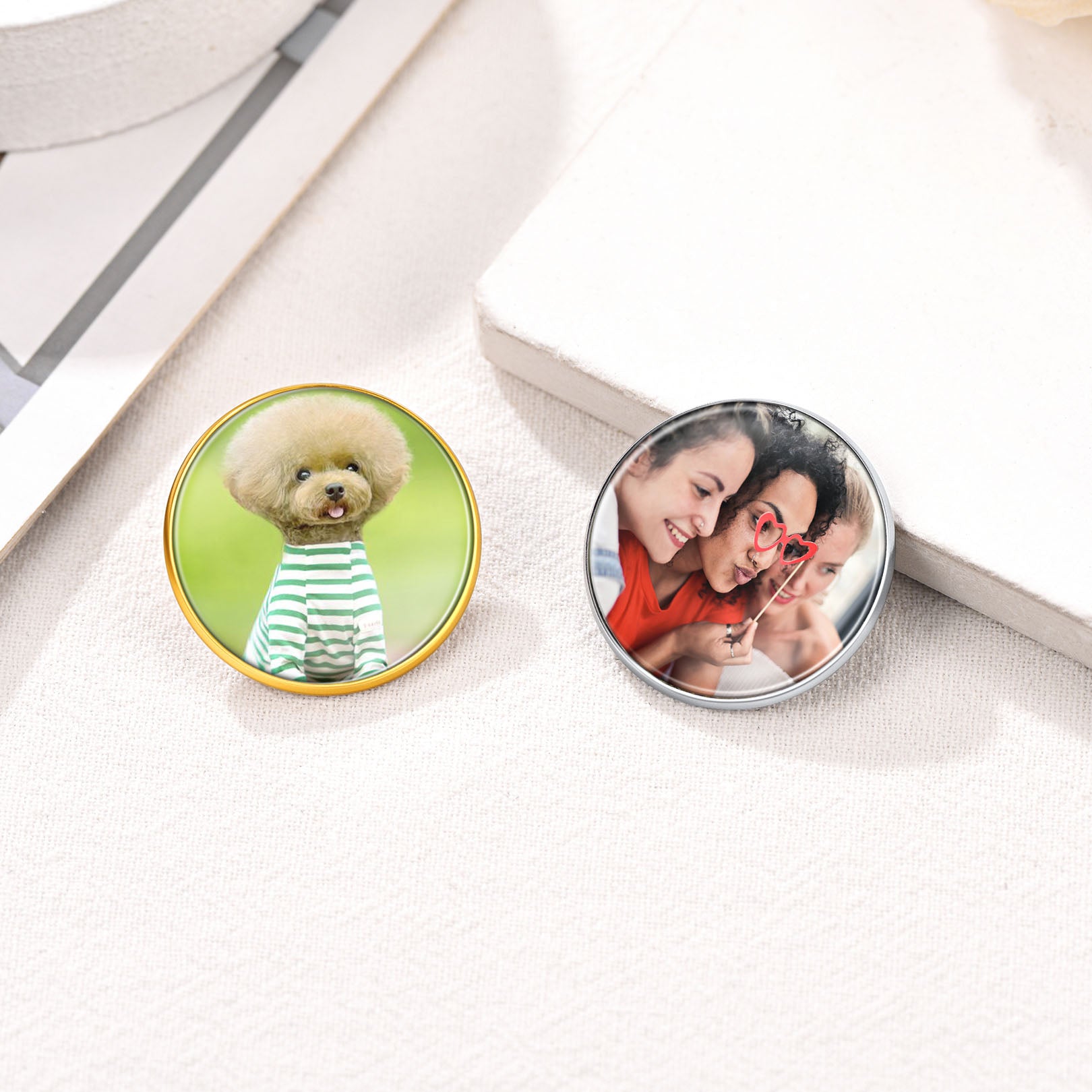 Customized Round Picture Brooch Pin Wedding Bouquet Photo Charms