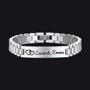 10MM Customized Bar Watch Strap Chain Link Bracelet with Engraved Text for Men