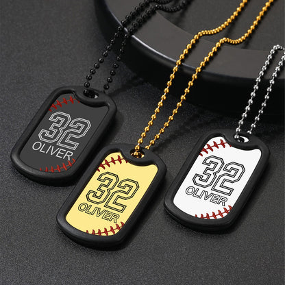 Collier personnalisé avec plaque d'identité de baseball et numéro pour homme