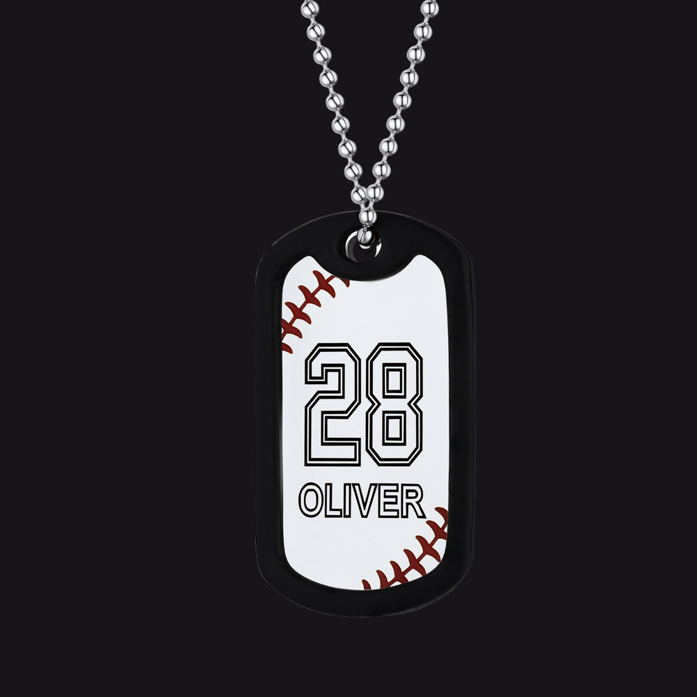 Collier personnalisé avec plaque d'identité de baseball et numéro pour homme