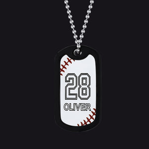 Silver Customized Baseball Number Dog Tag Necklace for Men