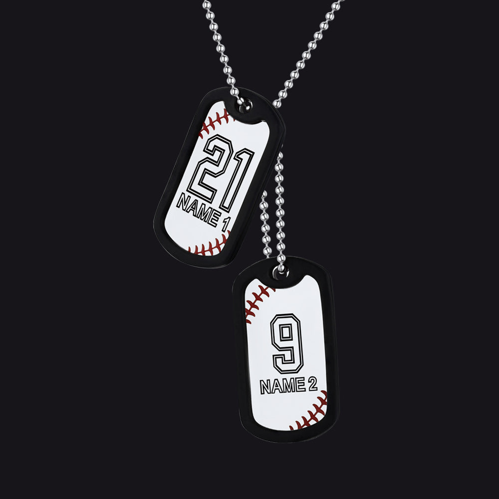 Collier personnalisé avec plaque d'identité de baseball et numéro pour homme