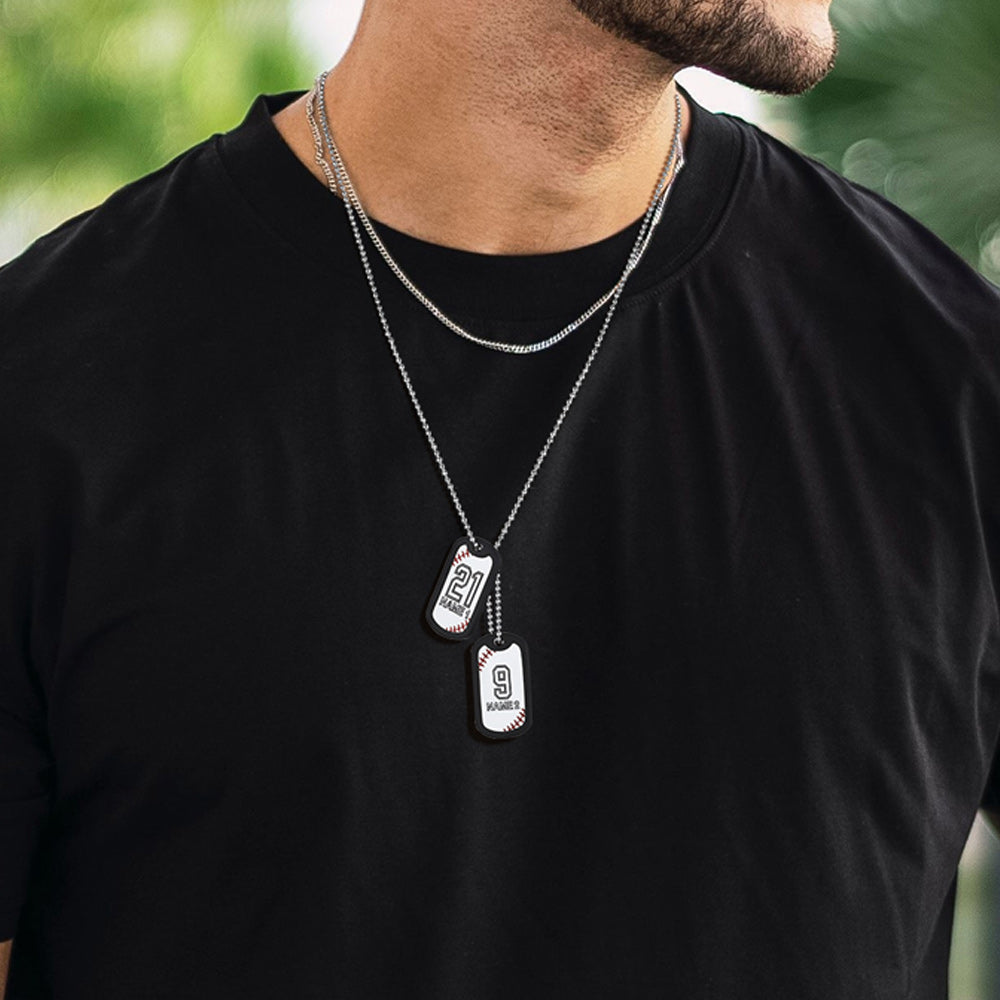 Collier personnalisé avec plaque d'identité de baseball et numéro pour homme