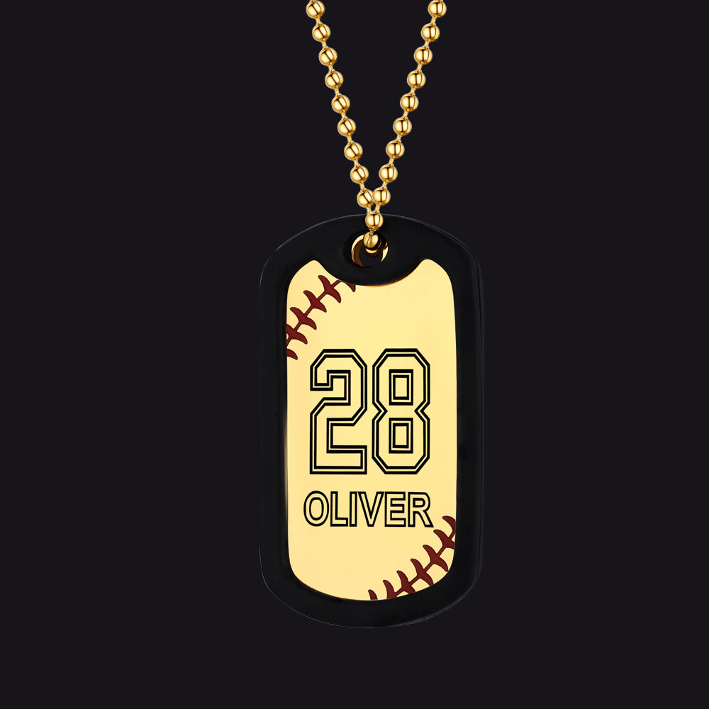 Collier personnalisé avec plaque d'identité de baseball et numéro pour homme