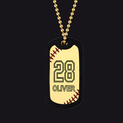 Collier personnalisé avec plaque d'identité de baseball et numéro pour homme