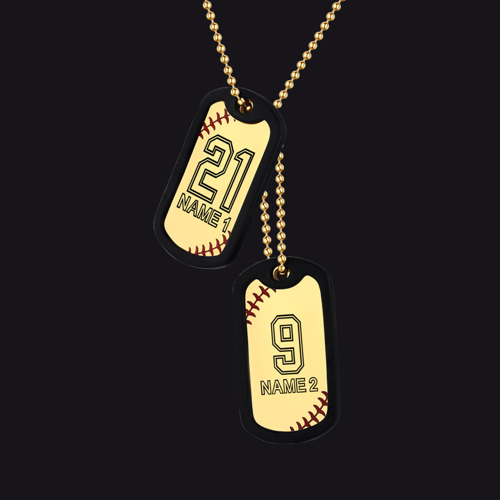 Collier personnalisé avec plaque d'identité de baseball et numéro pour homme