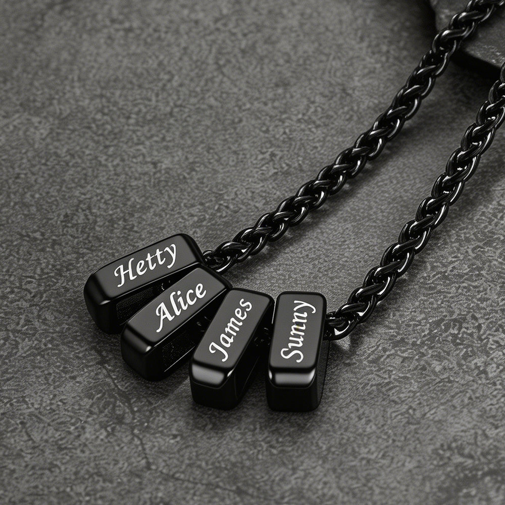 Black Customized Multi Name Necklace with Box Chain / Wheat Chain for Men