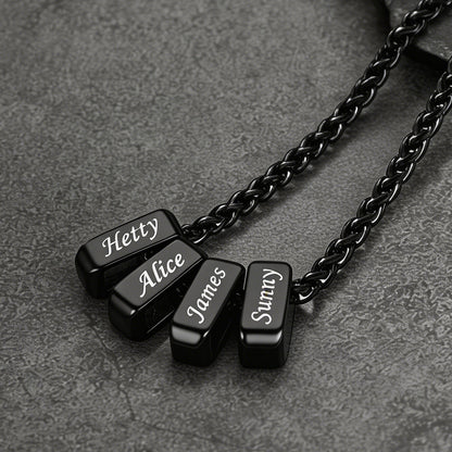 Black Customized Multi Name Necklace with Box Chain / Wheat Chain for Men