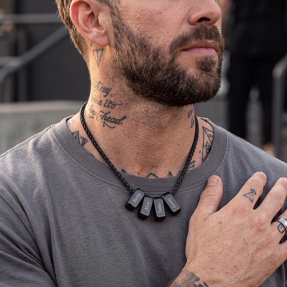 Customized Multi Name Necklace with Box Chain / Wheat Chain for Men Father