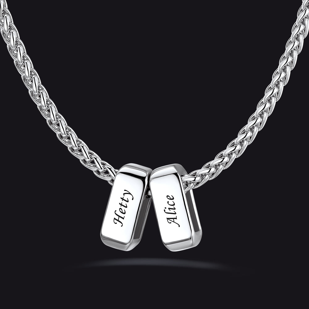 Silver Customized Multi Two Names Necklace with Box Chain / Wheat Chain for Men