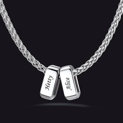 Silver Customized Multi Two Names Necklace with Box Chain / Wheat Chain for Men