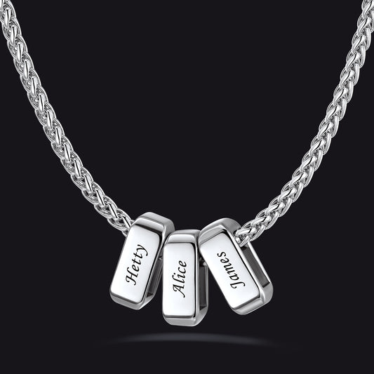 3 Names / Steel / Wheat Chain Customized Multi Name Necklace with Box Chain/ Wheat Chain for Menimg