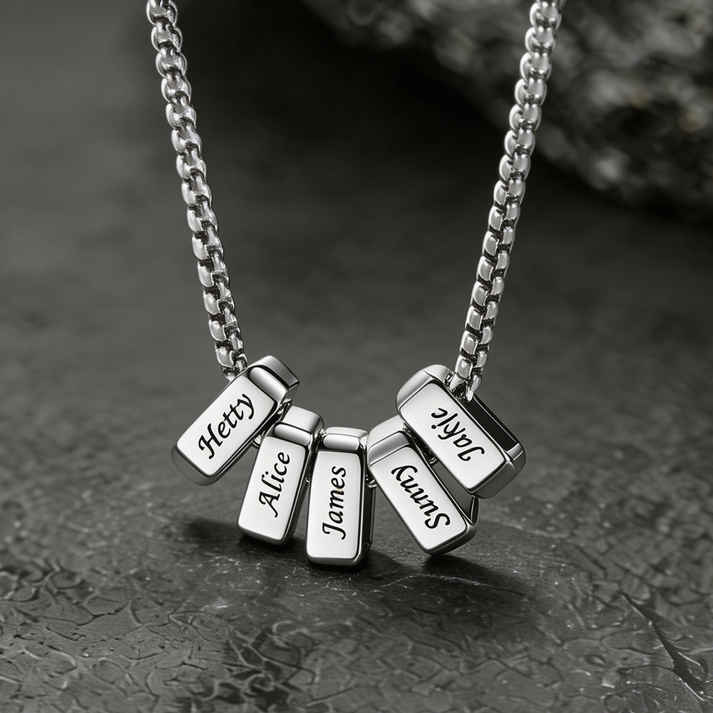 Silver Customized Multi Name Necklace with Box Chain / Wheat Chain for Men