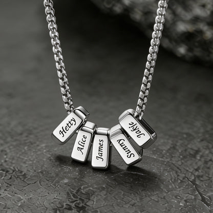 Silver Customized Multi Name Necklace with Box Chain / Wheat Chain for Men