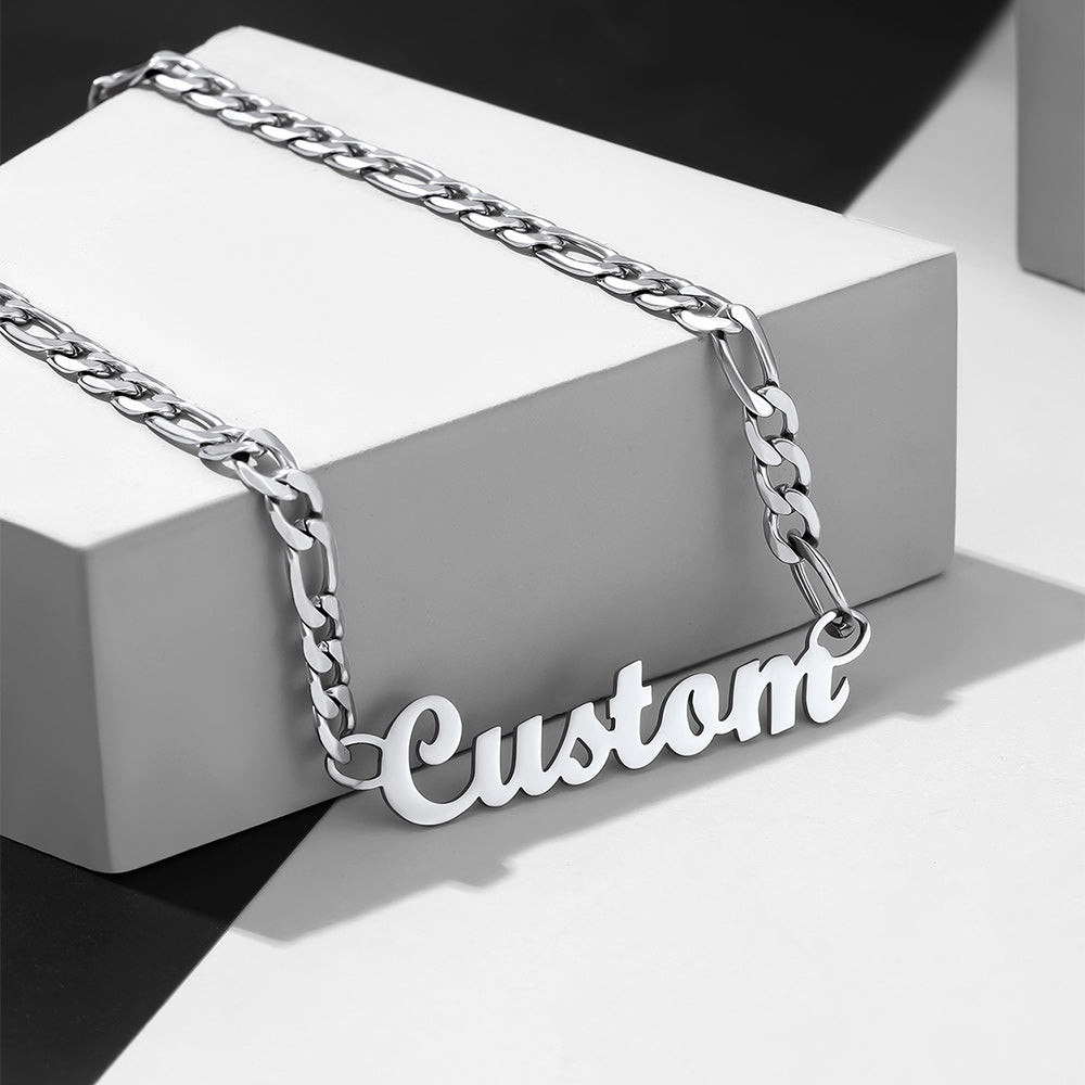 Men's Personalized Nameplate Figaro Chain Necklace