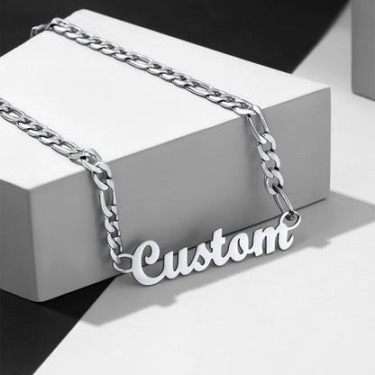 Men's Personalized Nameplate Figaro Chain Necklace
