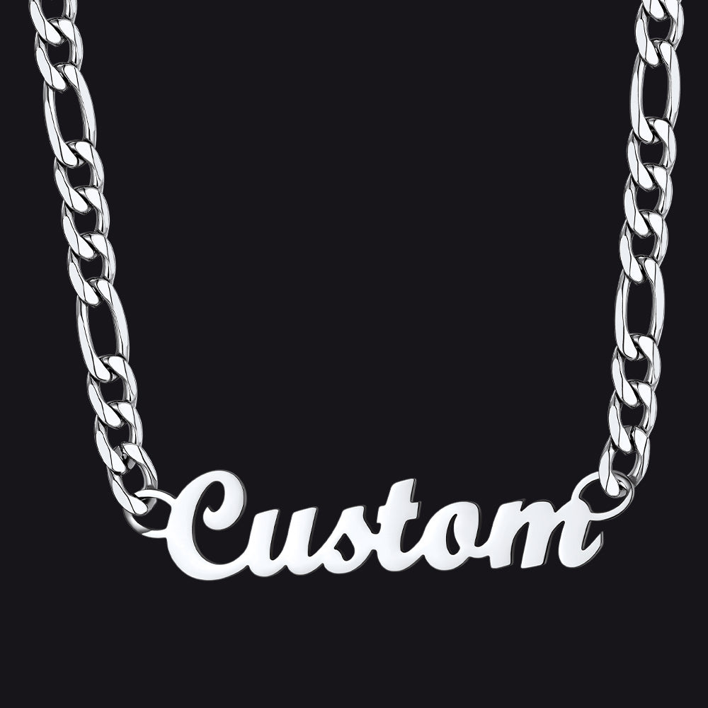 Steel Men's Personalized Nameplate Figaro Chain Necklace