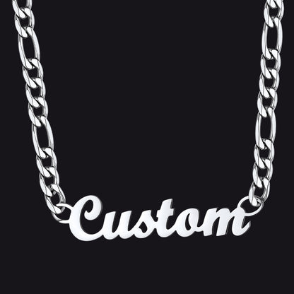Steel Men's Personalized Nameplate Figaro Chain Necklace