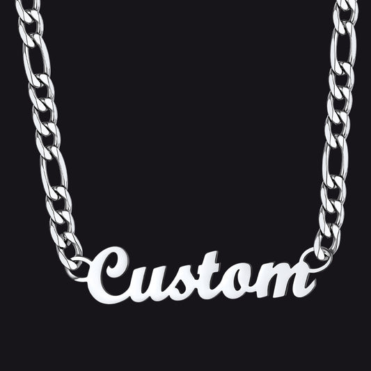 Steel Men's Personalized Nameplate Figaro Chain Necklaceimg
