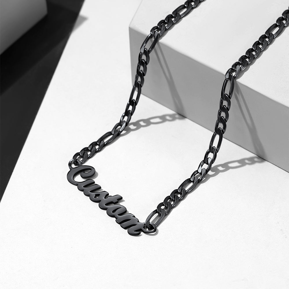 Men's Personalized Nameplate Figaro Chain Necklace
