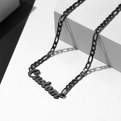 Men's Personalized Nameplate Figaro Chain Necklace