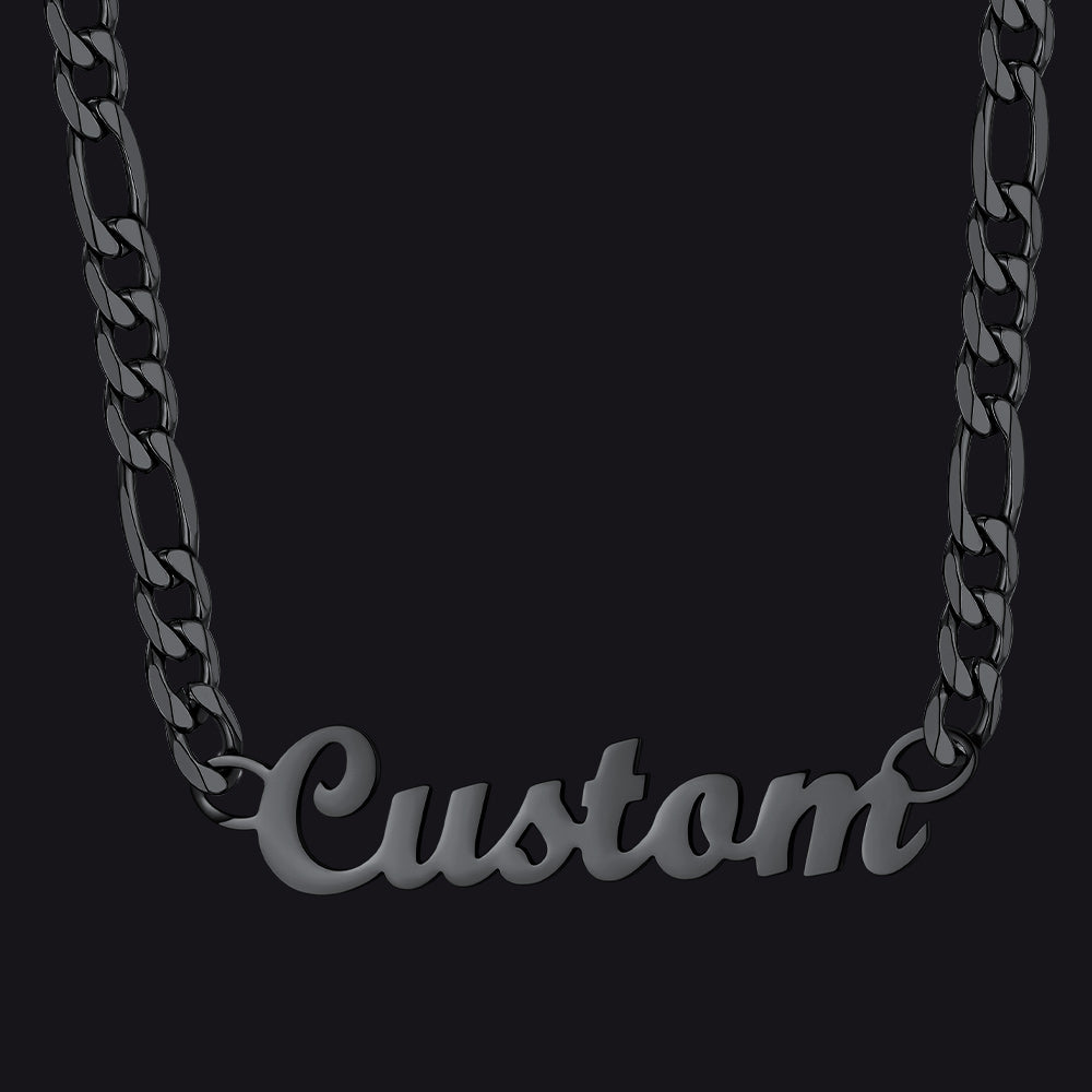 Black Men's Personalized Nameplate Figaro Chain Necklace