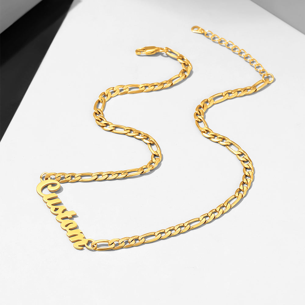 Men's Personalized Nameplate Figaro Chain Necklace