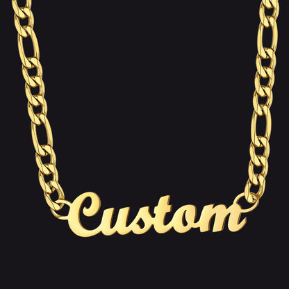 Gold Men's Personalized Nameplate Figaro Chain Necklace