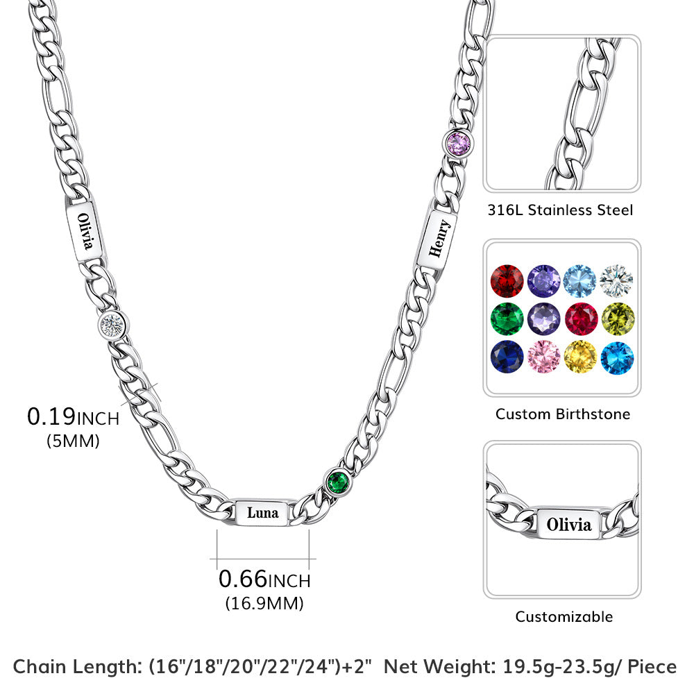 Customized Names Birthstone Figaro Chains Necklace for Men Women - FaithHeart Jewelry