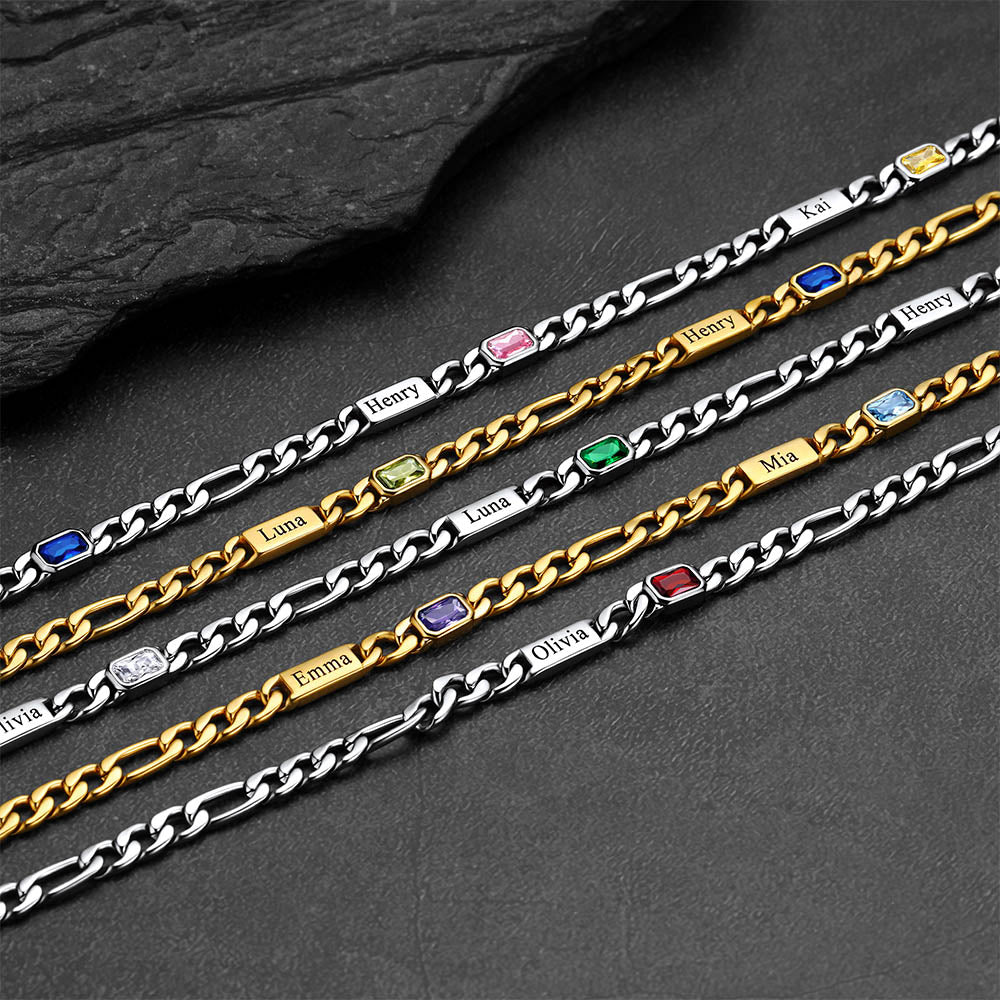 Customized Names Birthstone Figaro Chains Necklace for Men Women - FaithHeart Jewelry