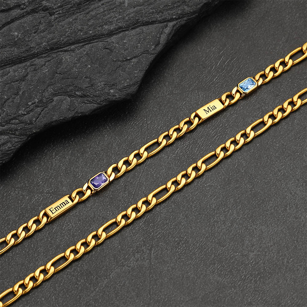 Customized Names Birthstone Figaro Chains Necklace for Men Women - FaithHeart Jewelry