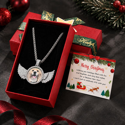 Custom Angel Wings Photo Necklace with Christmas Gift Box & Card