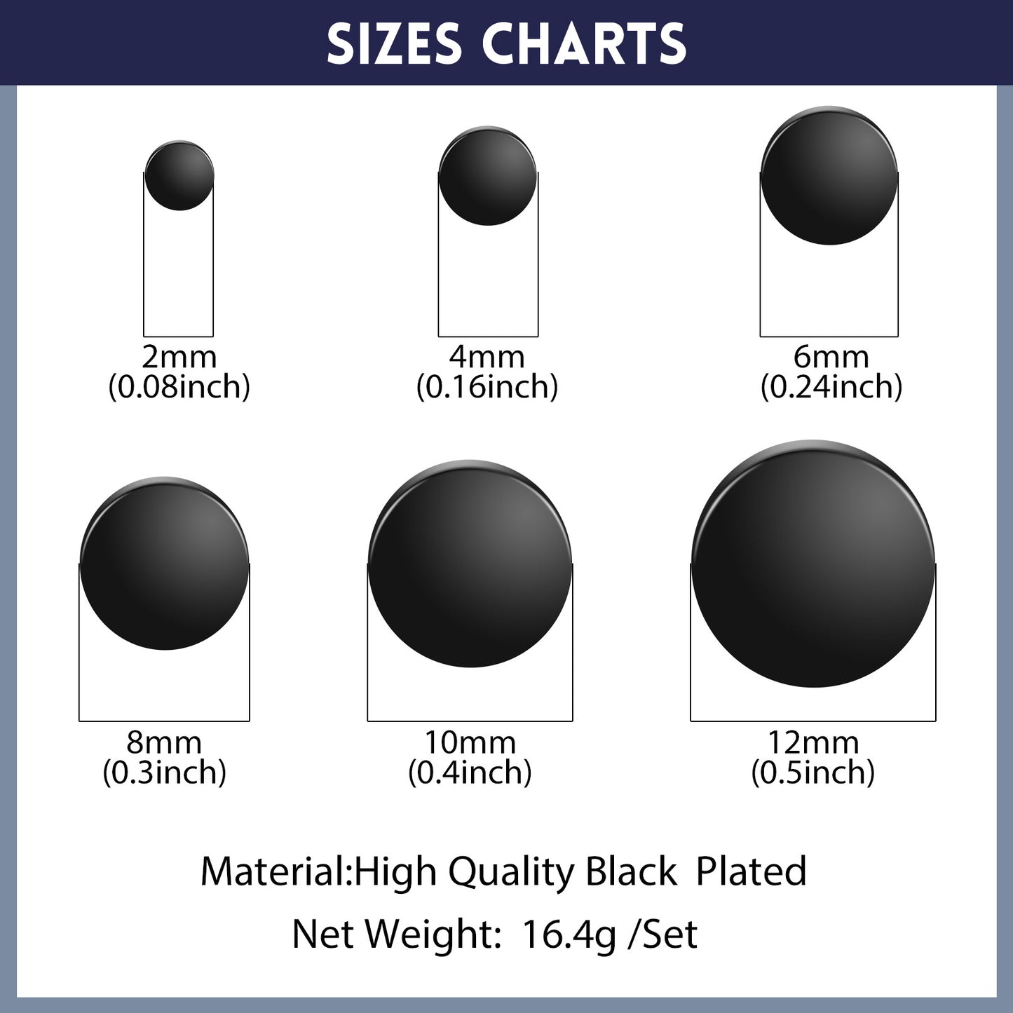 6 Pairs Punk Round Stud Earrings Set for Men