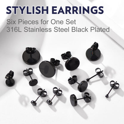 6 Pairs Punk Round Stud Earrings Set for Men