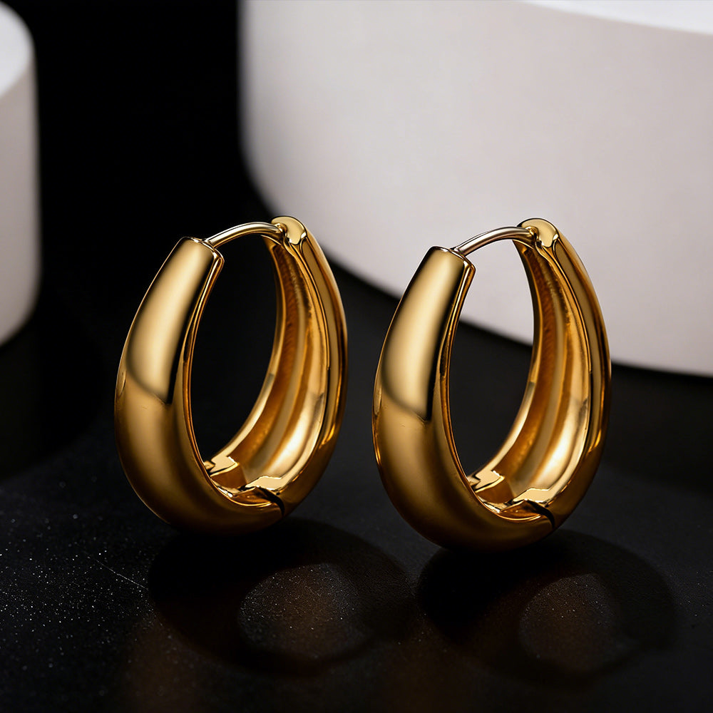 Gold Oval Hoop Earrings for Women 