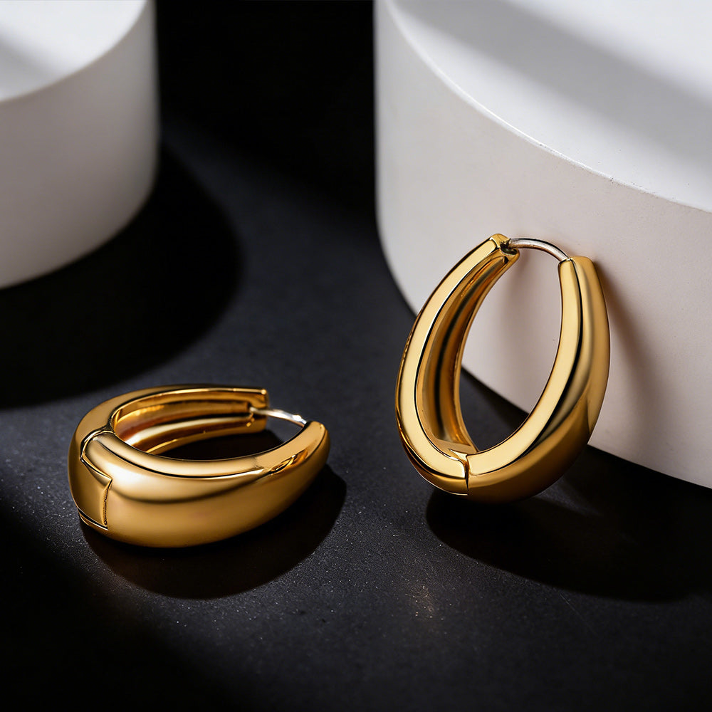 Gold Oval Hoop Earrings for Women 