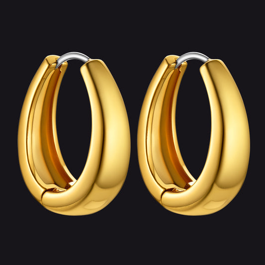 Gold Oval Hoop Earrings for Women img