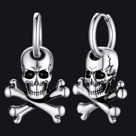 FaithHeart Punk Skull Bone Hoop Earrings for Men FaithHeart