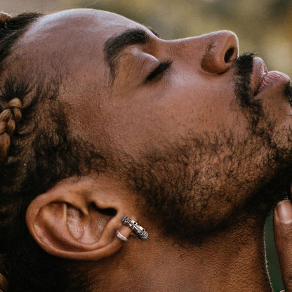 Men Wearing Gothic Skull Steel Hoop Earrings