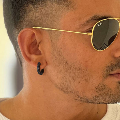 Men Wearing Gothic Black Steel Hoop Earrings