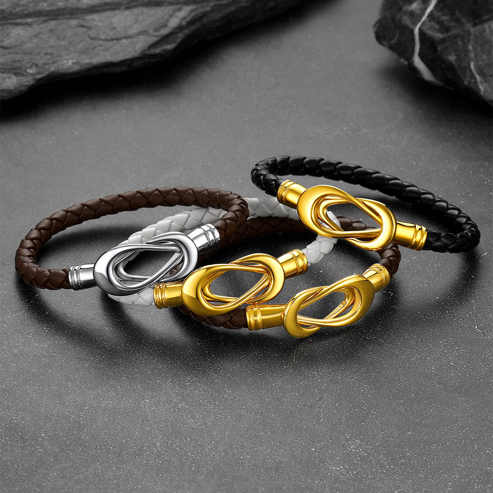 Leather Bracelet with Magnetic Infinity Closure for Men Women