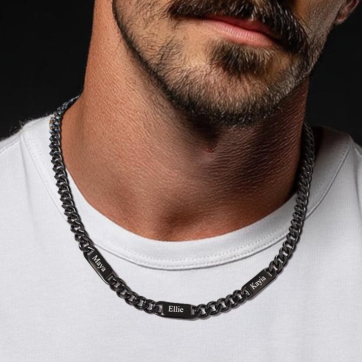 Black Customized Engraved Cuban Chain Name Link Necklace for Men