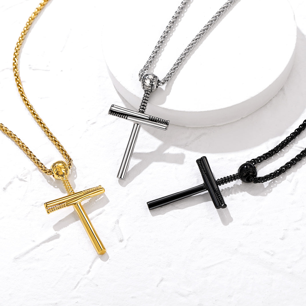 FaithHeart Baseball Bat Cross Necklace Sport Pendant For Men FaithHeart